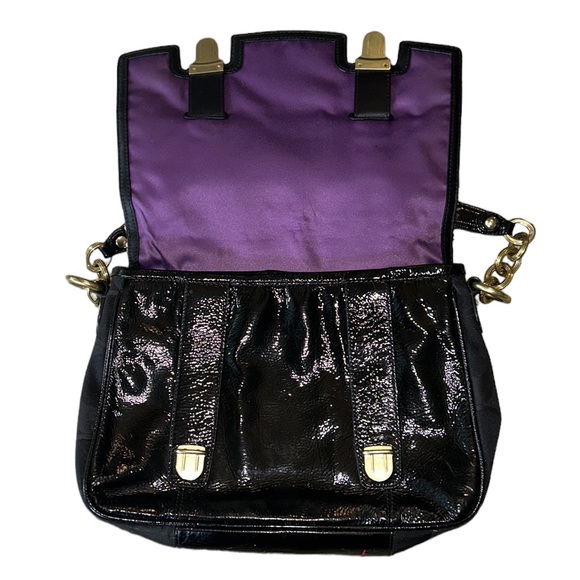 RARE COACH Poppy Tweed Black Patent Flap Shoulder Bag 17927 - Picture 9 of 16